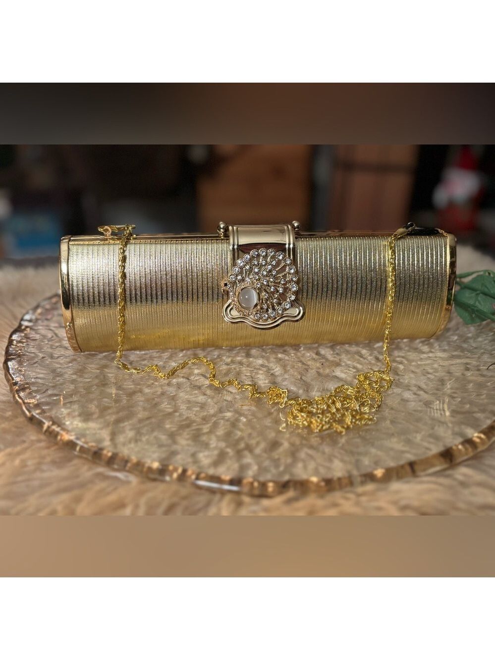 Luxury Gold Evening Clutch • Sculptural Art Deco Revival • Crystal Peacock Clasp